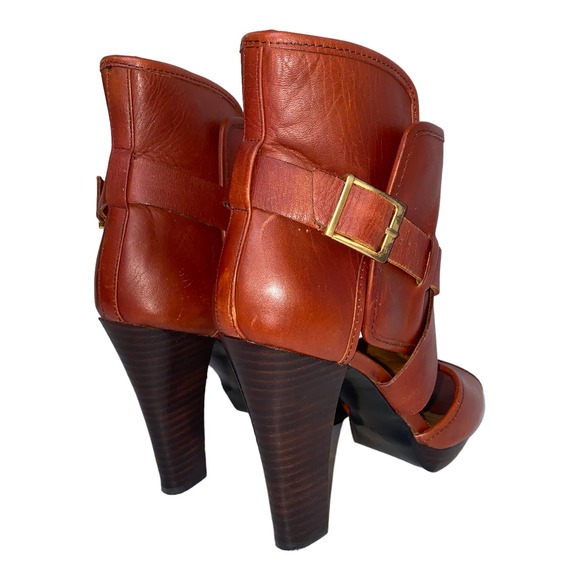 Kelsi Dagger Marcelle Cognac Leather Ankle Bootie Buckle Strap Open Toe 7.5 US - Picture 9 of 15